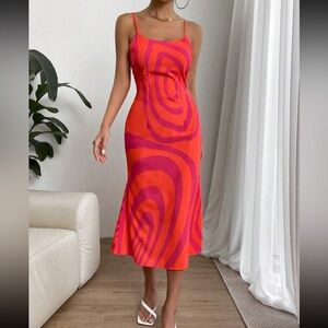 Vibrant Red and Pink Swirl Dress